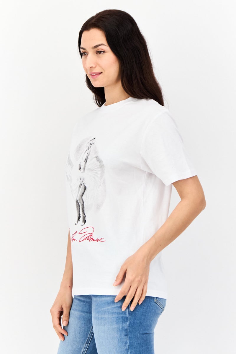 Marlyn Monroe Women Oversized Fit Crew Neck Graphic Print T-Shirt, White - Image 4